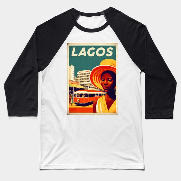 Lagos Nigeria Woman Vintage Travel Art Poster Baseball T-Shirt by OldTravelArt